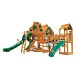 Gorilla Playsets Empire Extreme Wooden Swing Set with Monkey Bars, Clatter Bridge, Tower, and 3 Slides