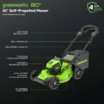 Greenworks 80V 21" Cordless Battery Brushless Self-Propelled Mower 3pc Combo Kit - Image 2
