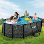 Funsicle 9'10" Oasis Designer Above Ground Pool with Pump, Oval Frame, Dark Herringbone - Image 4