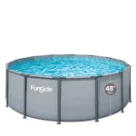 Funsicle Oasis Above Ground Metal Frame Swimming Pool Set – with FB1200S AutoSkimmer Pump, Ladder, Cover, Cloth & Deluxe Maint. Kit, 14' x 48", Round, Gray
