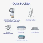 Funsicle Oasis Above Ground Metal Frame Swimming Pool Set – with FB1200S AutoSkimmer Pump, Ladder, Cover, Cloth & Deluxe Maint. Kit, 14' x 48", Round, Gray - Image 4