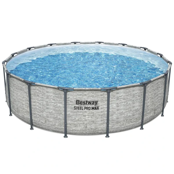 Bestway: Steel Pro MAX - 16' x 48", Grey -Round Above Ground Swimming Pool Set, ClickConnect Frame, Tritech, Filter Pump-Ladder-Cover, 5145 Gal Water