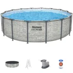 Bestway: Steel Pro MAX - 16' x 48", Grey -Round Above Ground Swimming Pool Set, ClickConnect Frame, Tritech, Filter Pump-Ladder-Cover, 5145 Gal Water - Image 2