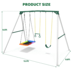 9.5′ Heavy Duty Metal Swing Set with Belt Swing, Trapeze Bar