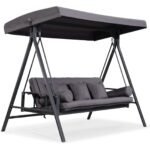 PURPLE LEAF 3-seat Outdoor Patio Porch Swing Adjustable Backrest, Cushions and Pillow Included