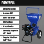 BILT HARD 3" Gas Chipper Shredder with 209cc Engine for Heavy Yard Cleanup - Image 7