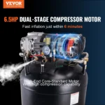 VEVOR 80 Gallon Air Compressor, 6.5HP 15.5SCFM@90 PSI, 2-Stage 145PSI Oil Free Stationary Air Compressor Tank for Industrial Manufacturing, Construction Sites (3-Phase Power, 220V 60 Hz) - Image 2