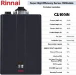 Rinnai CU199iN 11 GPM Indoor Commercial Natural Gas Condensing Tankless Water Heater New - Image 3